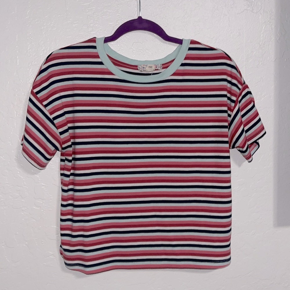 Pink, White, Navy, Teal, and Red Striped Shirt